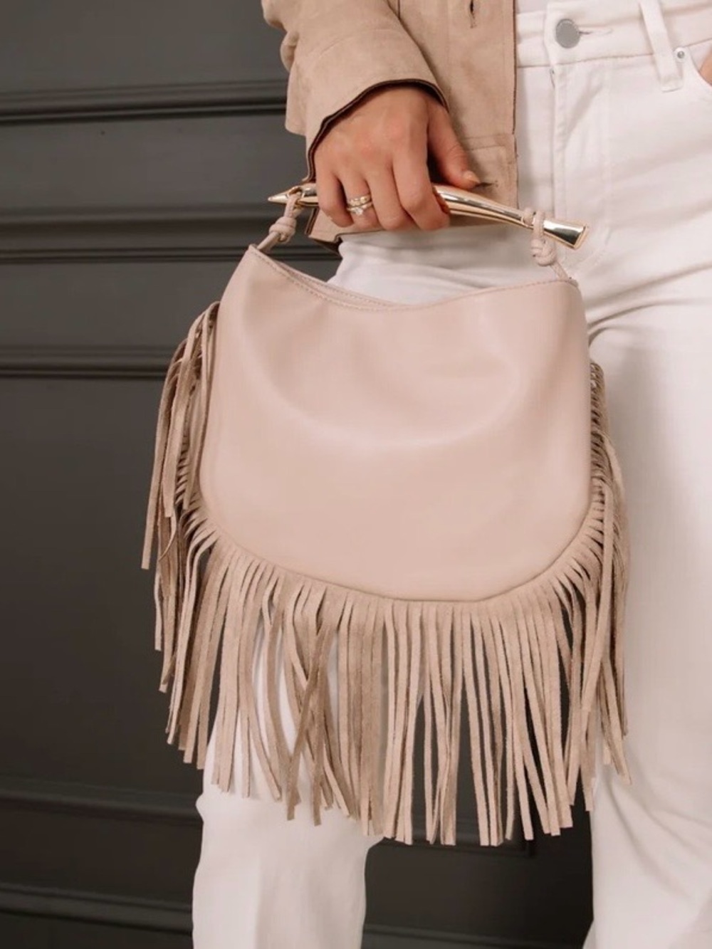BC Beige Fringe Bag NWT